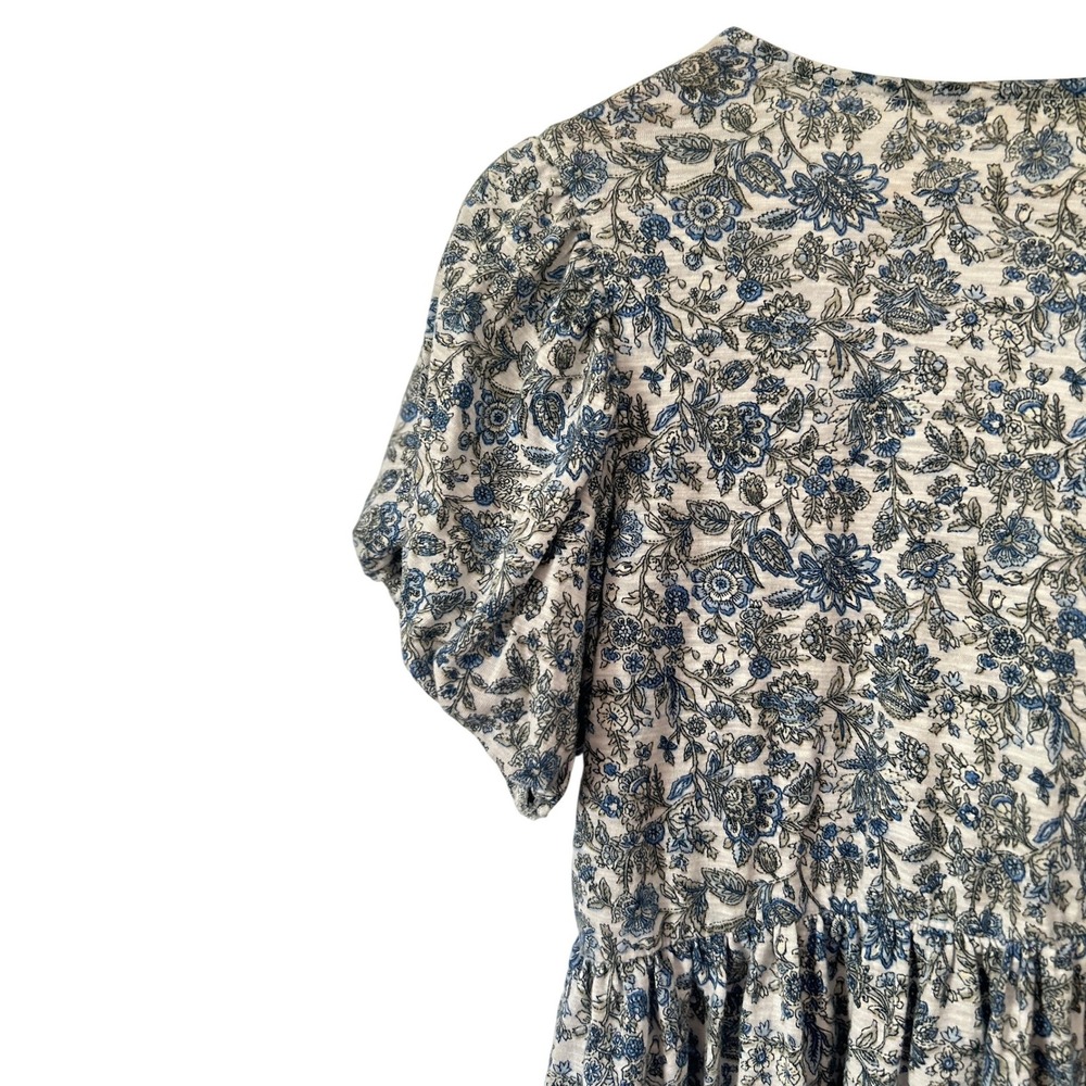 Lucky Brand Blue Floral Smocked Peplum Blouse M Cotton Modal Linen 2025 Cottage - Picture 8 of 13